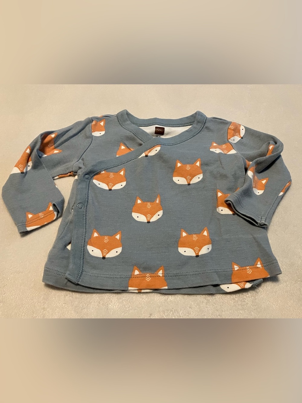 Blue Fox Print Long-Sleeve Baby Top